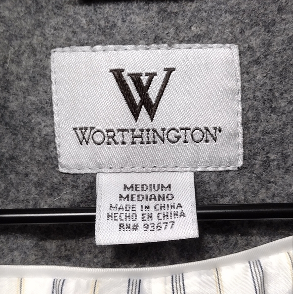 Worthington Wool Blend Classic Trench Coat Womens M Gray Preppy Dark Academia - Picture 8 of 9